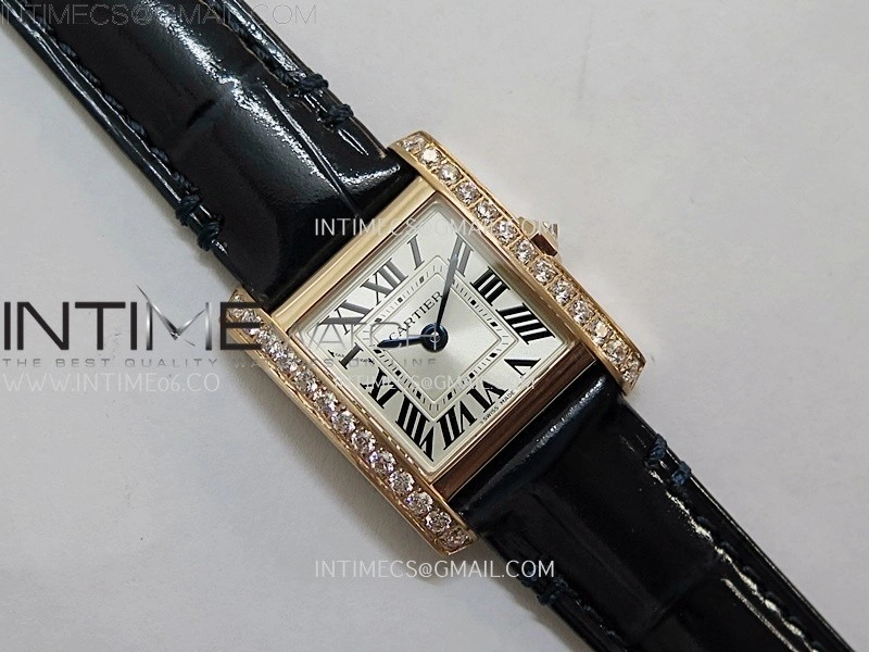 Tank Francaise Ladies 21.2mm Diamond Bezel RG 8848F 1:1 Best Edition Silver Dial on Black Leather Strap Ronda Quartz V2